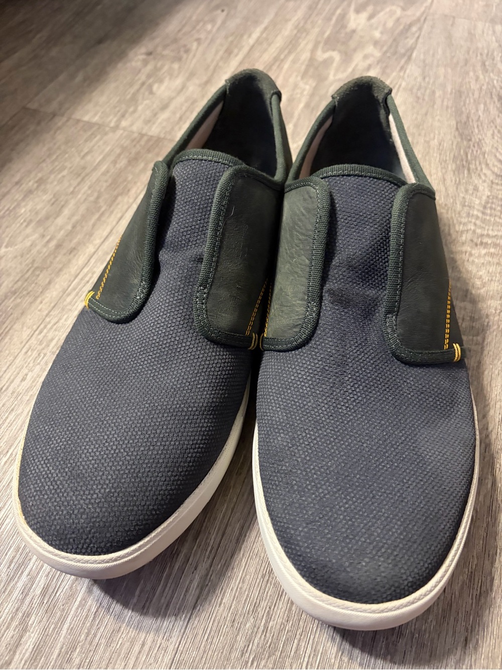 Ahnu Men’s Slip On Sneakers Size 13 Navy Leather Canvas Comfort Shoes AF2570CBNV